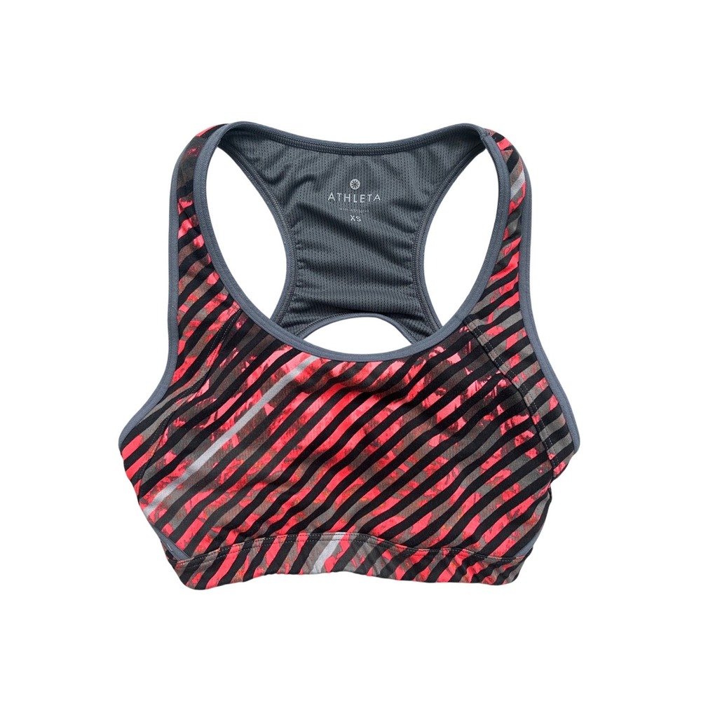 Athleta Womens XS Red Black Striped Mesh Keyhole‎ Racerback Sports Bra